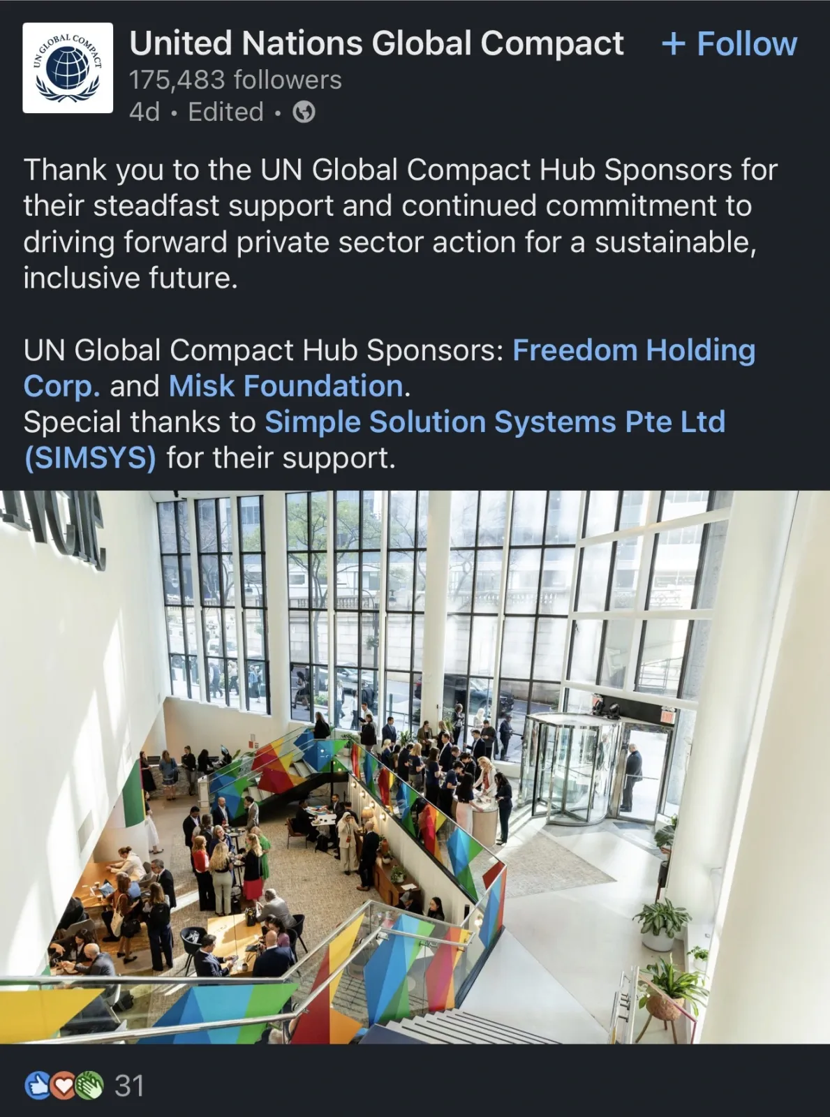 Linkedin Post - UNGC Leaders' Summit and Hub Sponsor 2025